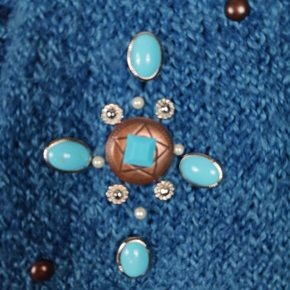 Vintage Lady Lilly Cardigan Embellished Bejeweled Knit Sweater Blue Size 2X - Picture 5 of 9